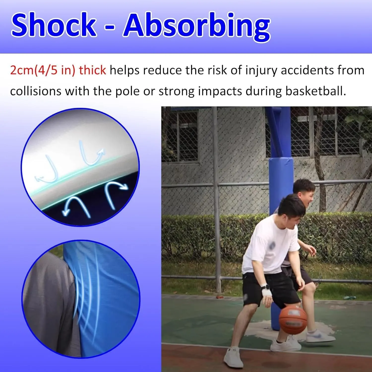 All-Weather Basketball Hoop Padding for Round Pole, Shock - Absorbing Basketball Hoop Post Pad, Padding to Wrap Around Metal Poles/Basement Post