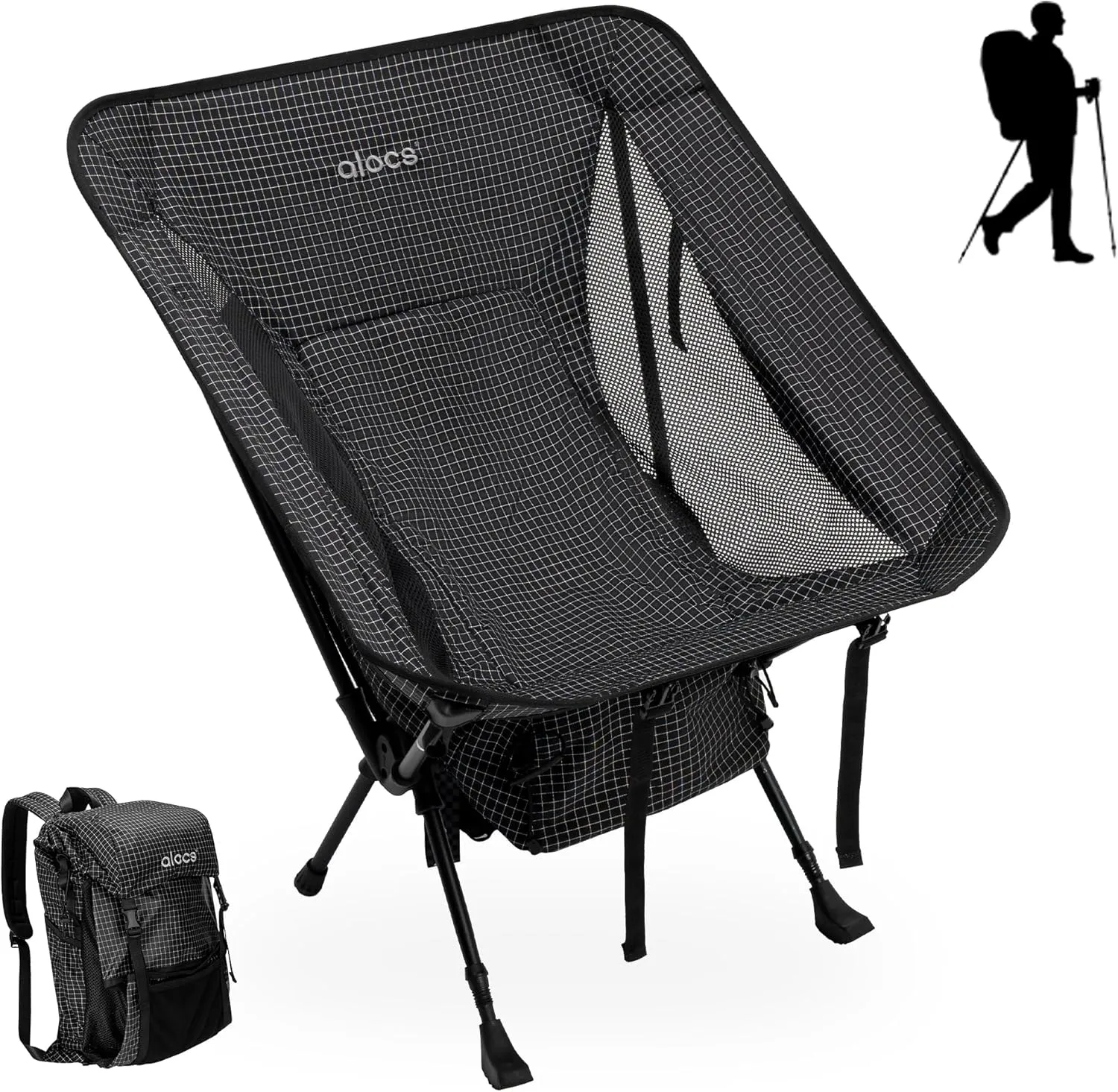 Alocs 3-in-1 Camping Chairs, Backpack Wearable Chair with Aluminium Trekking Poles, Fishing Chair for Hiking Backpacking Climbing Hunting and Outdoor
