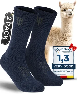 Alpaca Wool Crew Socks 2 pairs for Men and Women,Thick Thermal Winter Hunting Socks Hiking,Moisture Wicking Cushioned
