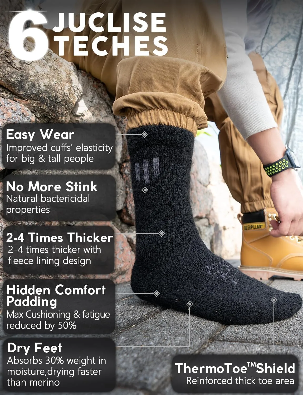 Alpaca Wool Crew Socks 2 pairs for Men and Women,Thick Thermal Winter Hunting Socks Hiking,Moisture Wicking Cushioned