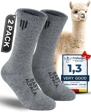 Alpaca Wool Crew Socks 2 pairs for Men and Women,Thick Thermal Winter Hunting Socks Hiking,Moisture Wicking Cushioned