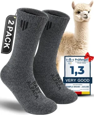 Alpaca Wool Crew Socks 2 pairs for Men and Women,Thick Thermal Winter Hunting Socks Hiking,Moisture Wicking Cushioned