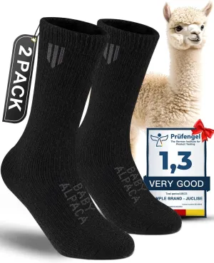 Alpaca Wool Crew Socks 2 pairs for Men and Women,Thick Thermal Winter Hunting Socks Hiking,Moisture Wicking Cushioned