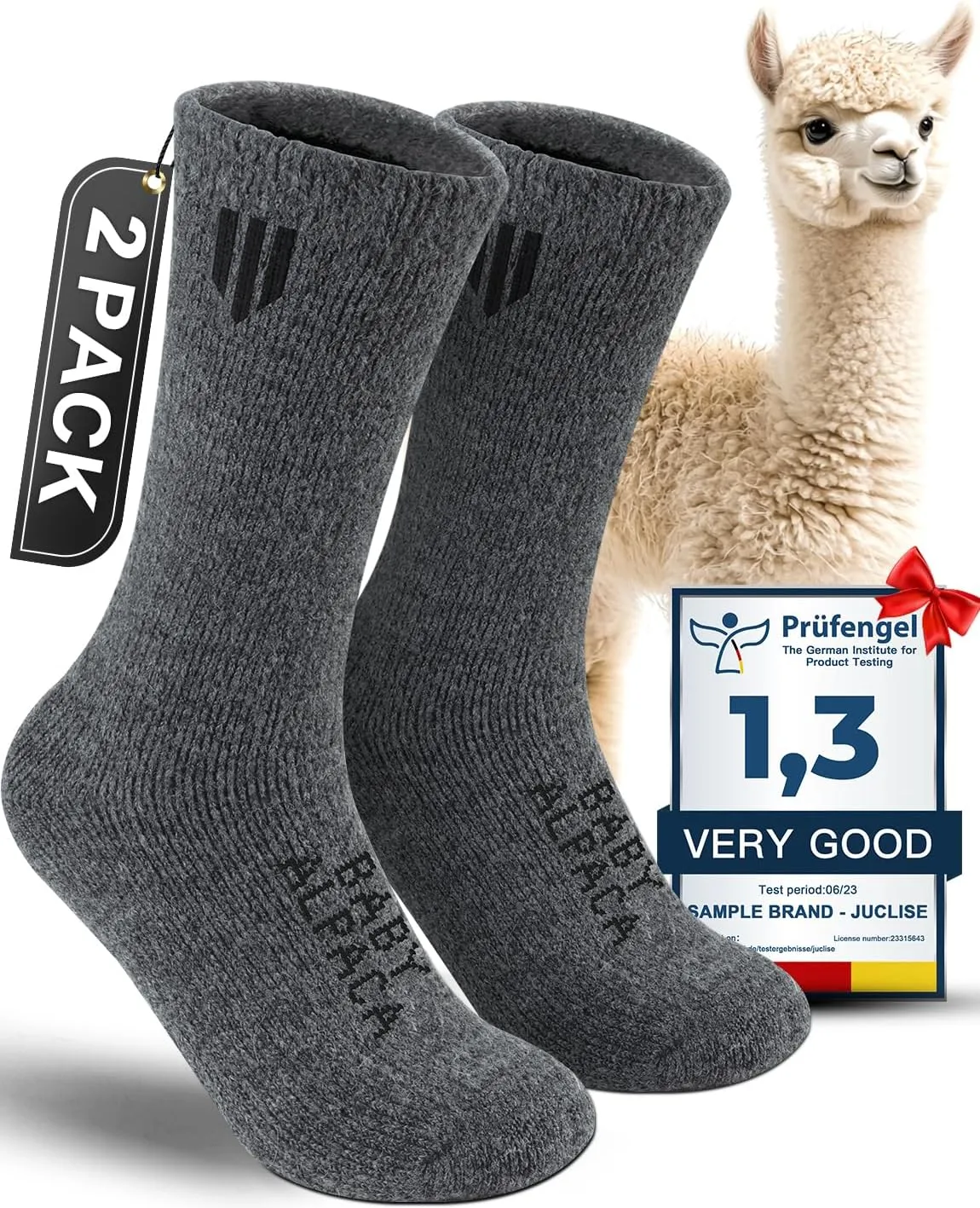 Alpaca Wool Crew Socks 2 pairs for Men and Women,Thick Thermal Winter Hunting Socks Hiking,Moisture Wicking Cushioned