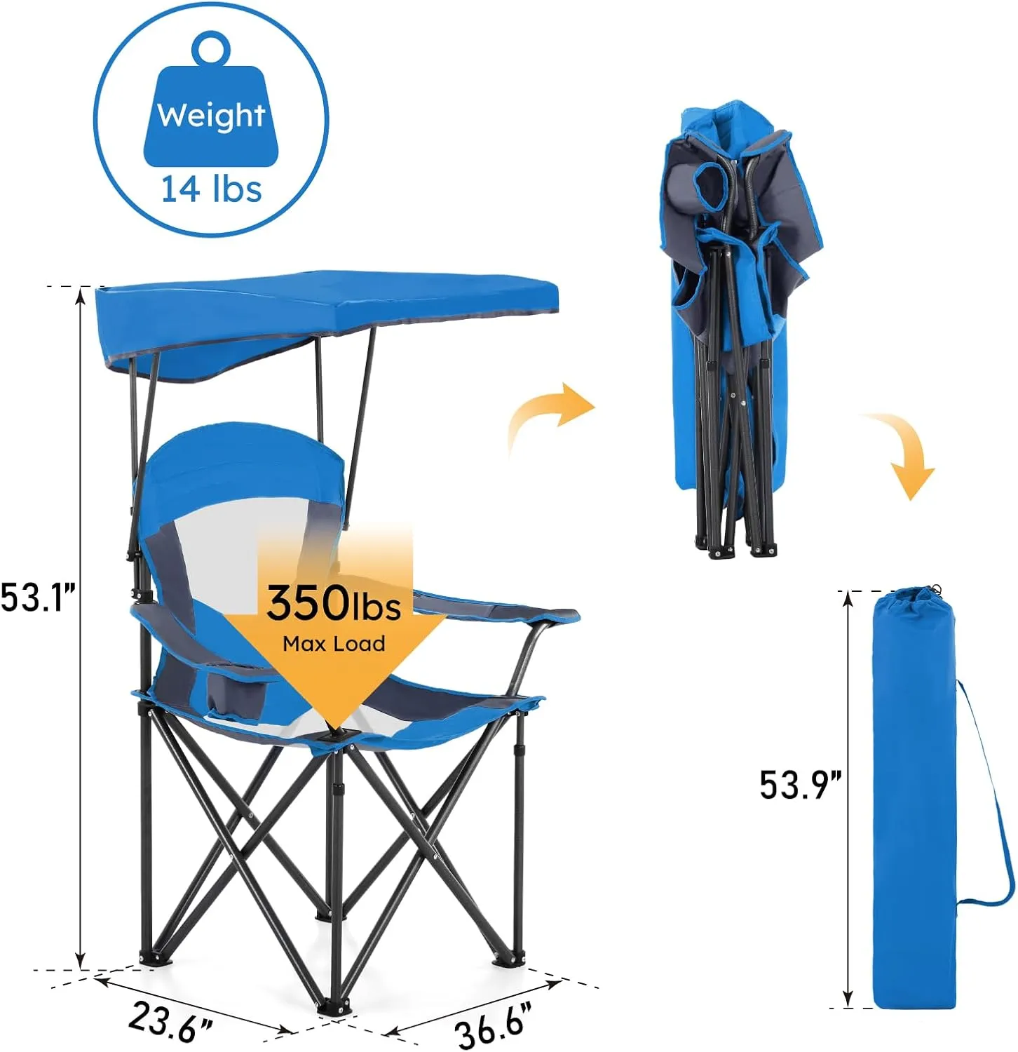 ALPHA CAMP Oversized Camping Chair with Shade Canopy, Folding Lawn Chairs