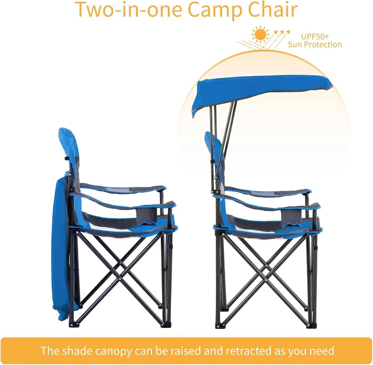 ALPHA CAMP Oversized Camping Chair with Shade Canopy, Folding Lawn Chairs