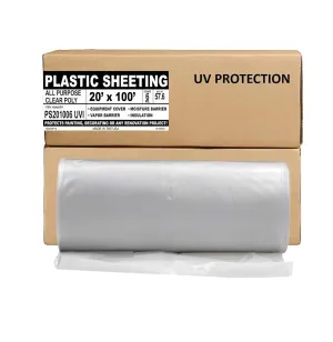 Aluf Plastics Sheeting UV Protection - 20' x 100', 6 MIL Heavy Duty Gauge - Clear Vapor and Moisture Barrier Sheet Tarp/Drop Cloth for Greenhouses, Painting, Furniture Covers, Carpet Cover, Floor