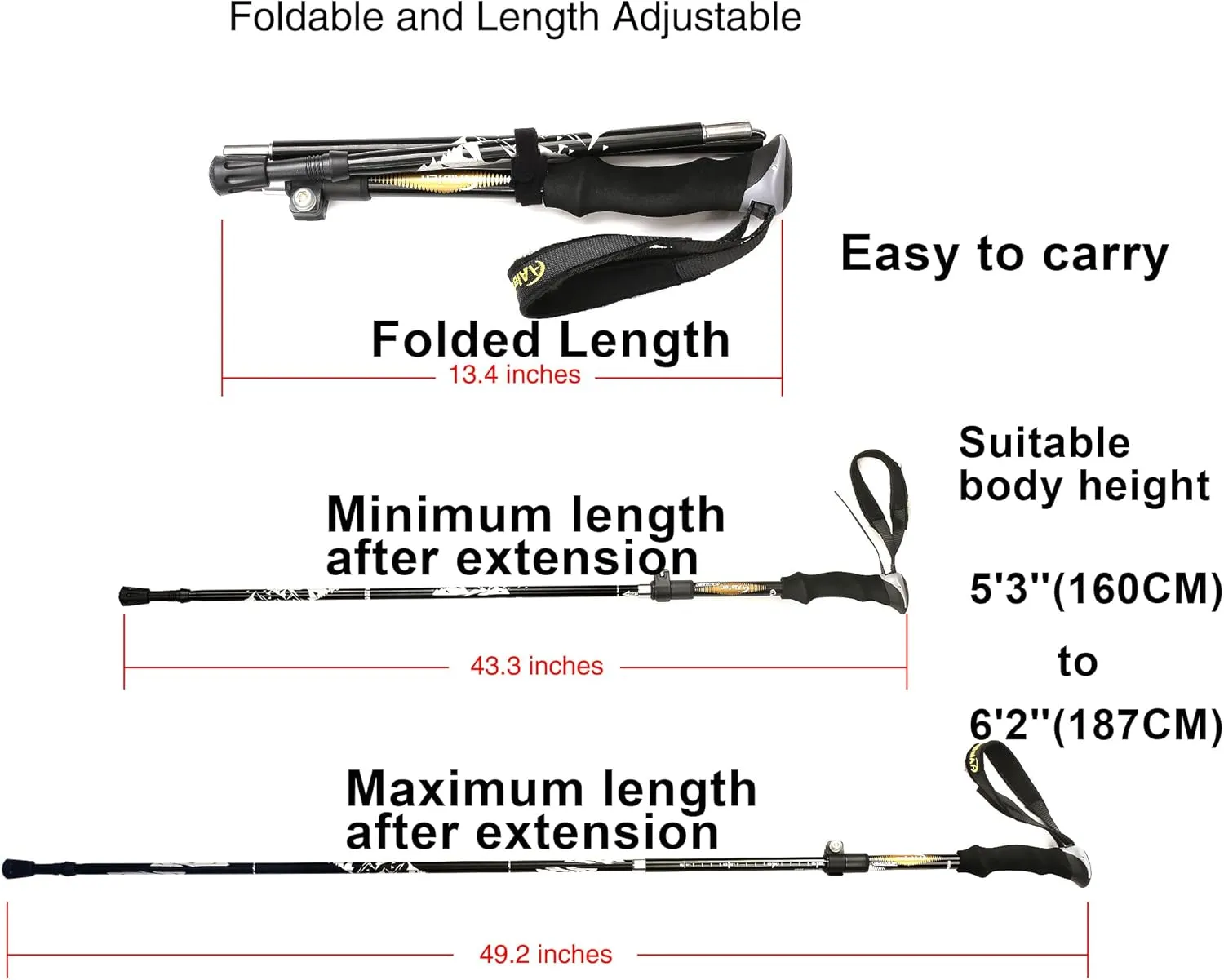 Aluminum Collapsible Ultralight Travel Trekking Hiking Pole for Men and Women