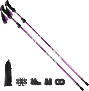 Aluminum Trekking Hiking Pole Lightweight Walking Poles Adjustable Trekking Stick Five-fold Walking Stick Trekking Poles for Men and Women 2 Pack
