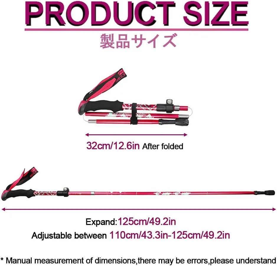 Aluminum Trekking Hiking Pole Lightweight Walking Poles Adjustable Trekking Stick Five-fold Walking Stick Trekking Poles for Men and Women 2 Pack