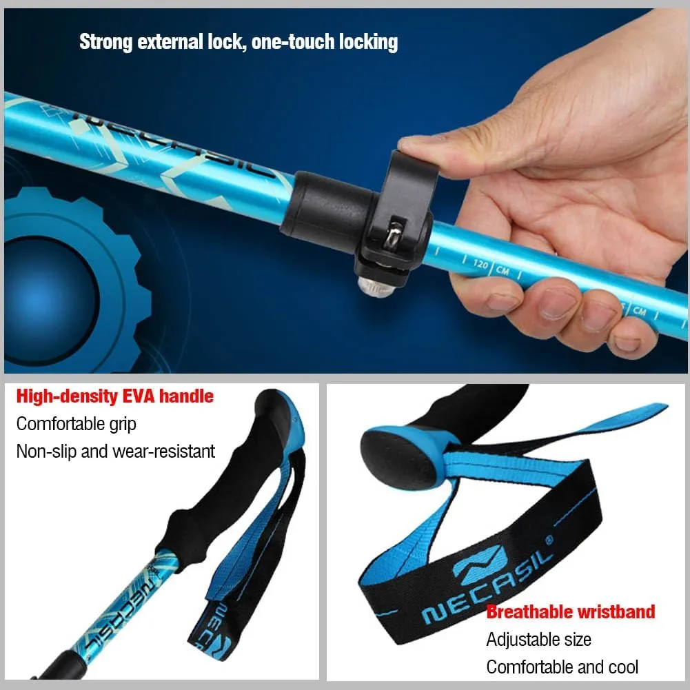 Aluminum Trekking Hiking Pole Lightweight Walking Poles Adjustable Trekking Stick Five-fold Walking Stick Trekking Poles for Men and Women 2 Pack