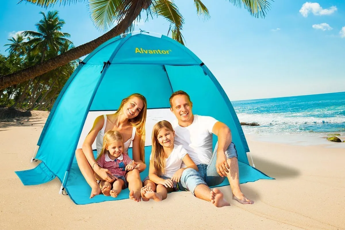 Alvantor Beach Tent Sun Shade Beach Umbrella Outdoor Sun Shelter Cabana Automatic Instant Pop-Up UPF 50  Portable Camping Canopy Easy Set Up Light Weight Windproof for 2-3 Persons
