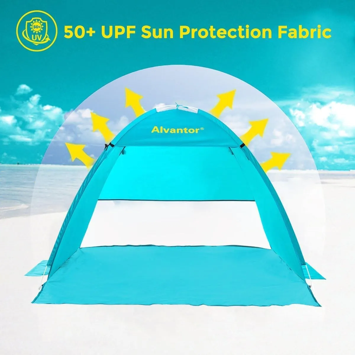 Alvantor Beach Tent Sun Shade Beach Umbrella Outdoor Sun Shelter Cabana Automatic Instant Pop-Up UPF 50  Portable Camping Canopy Easy Set Up Light Weight Windproof for 2-3 Persons