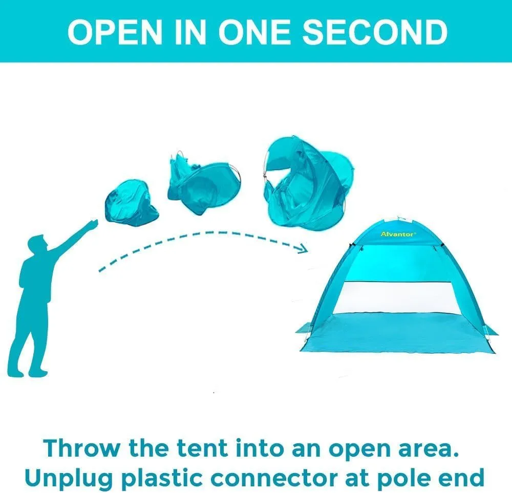 Alvantor Beach Tent Sun Shade Beach Umbrella Outdoor Sun Shelter Cabana Automatic Instant Pop-Up UPF 50  Portable Camping Canopy Easy Set Up Light Weight Windproof for 2-3 Persons