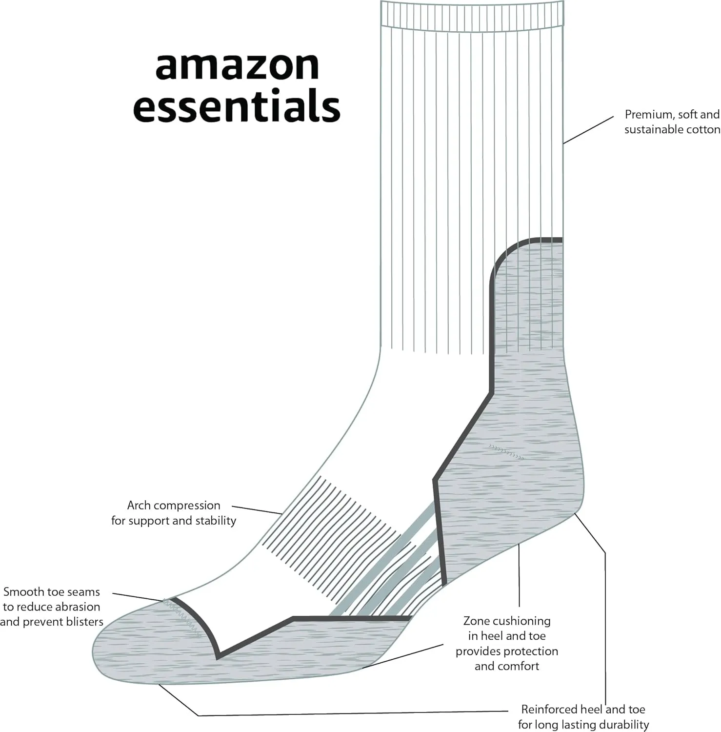 Amazon Essentials Women's Comfortable Cushioned Hiking Crew Socks, 3 Pairs