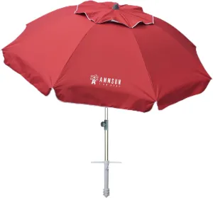 AMMSUN 7ft Heavy Duty High Wind Beach Umbrella Parasols with sand anchor Vent Tilt Sun Shelter, UV 50  Protection Portable Outdoor Sunshade Umbrellas Carry Bag for Patio Garden Pool Backyard Red