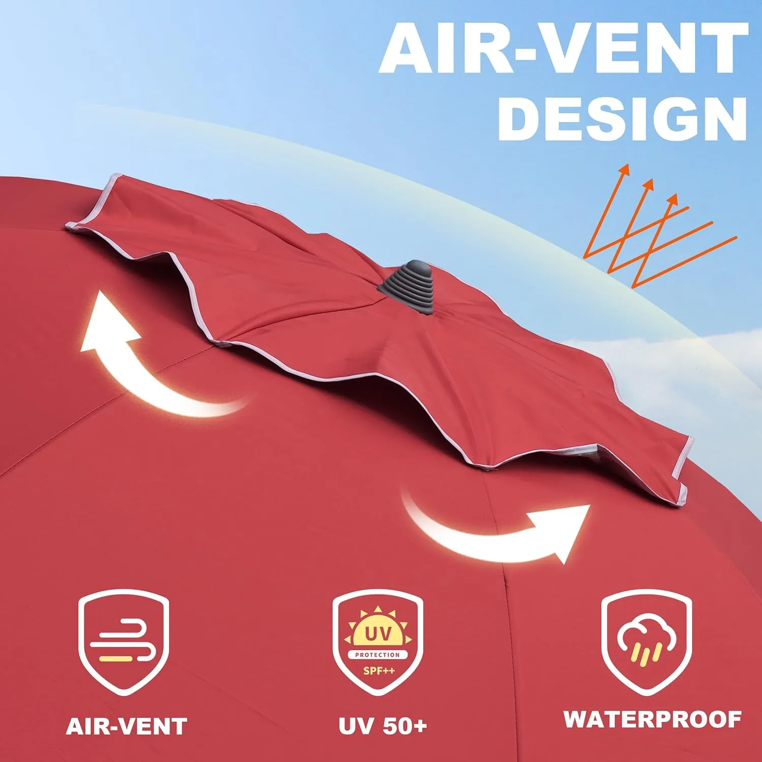 AMMSUN 7ft Heavy Duty High Wind Beach Umbrella Parasols with sand anchor Vent Tilt Sun Shelter, UV 50  Protection Portable Outdoor Sunshade Umbrellas Carry Bag for Patio Garden Pool Backyard Red