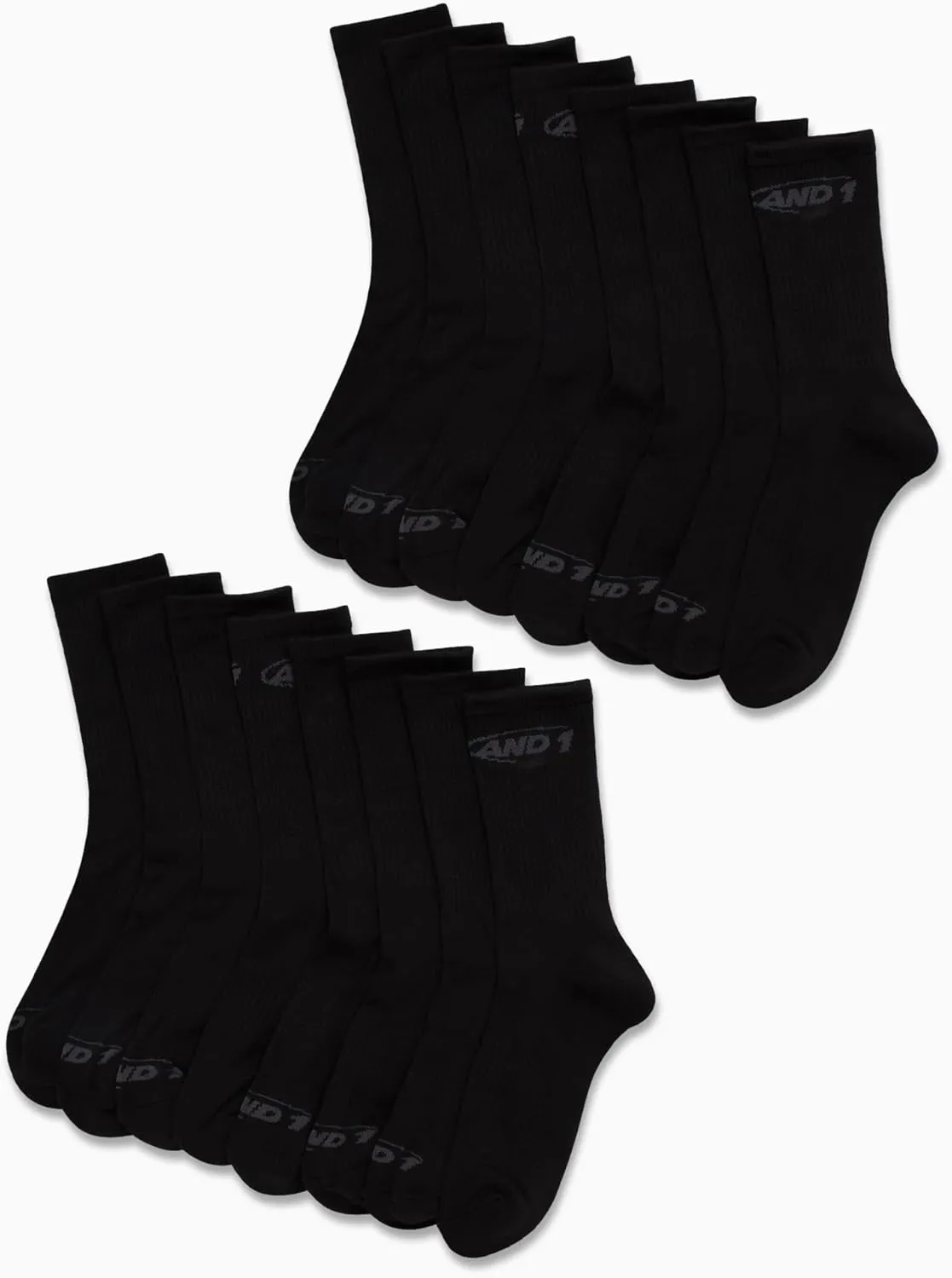 AND1 Boys Crew Socks - 16 Pack Soft Athletic Mid Calf Socks for Boys - Cushioned Sports Crew Socks