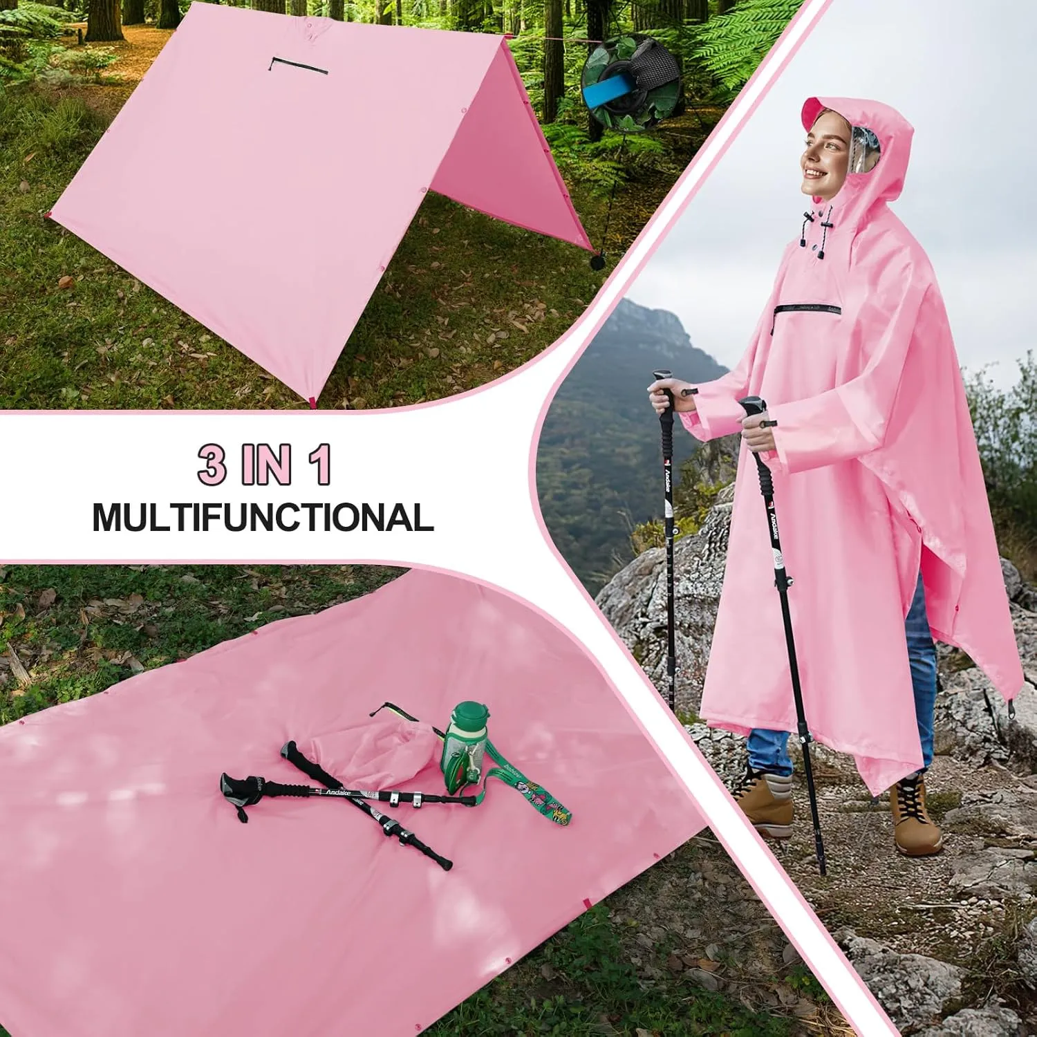 Andake Waterproof Rain Poncho for Adults Unisex,230T Ripstop Polyester,Raincoat Gear with Transparent Viewing Window Outdoors
