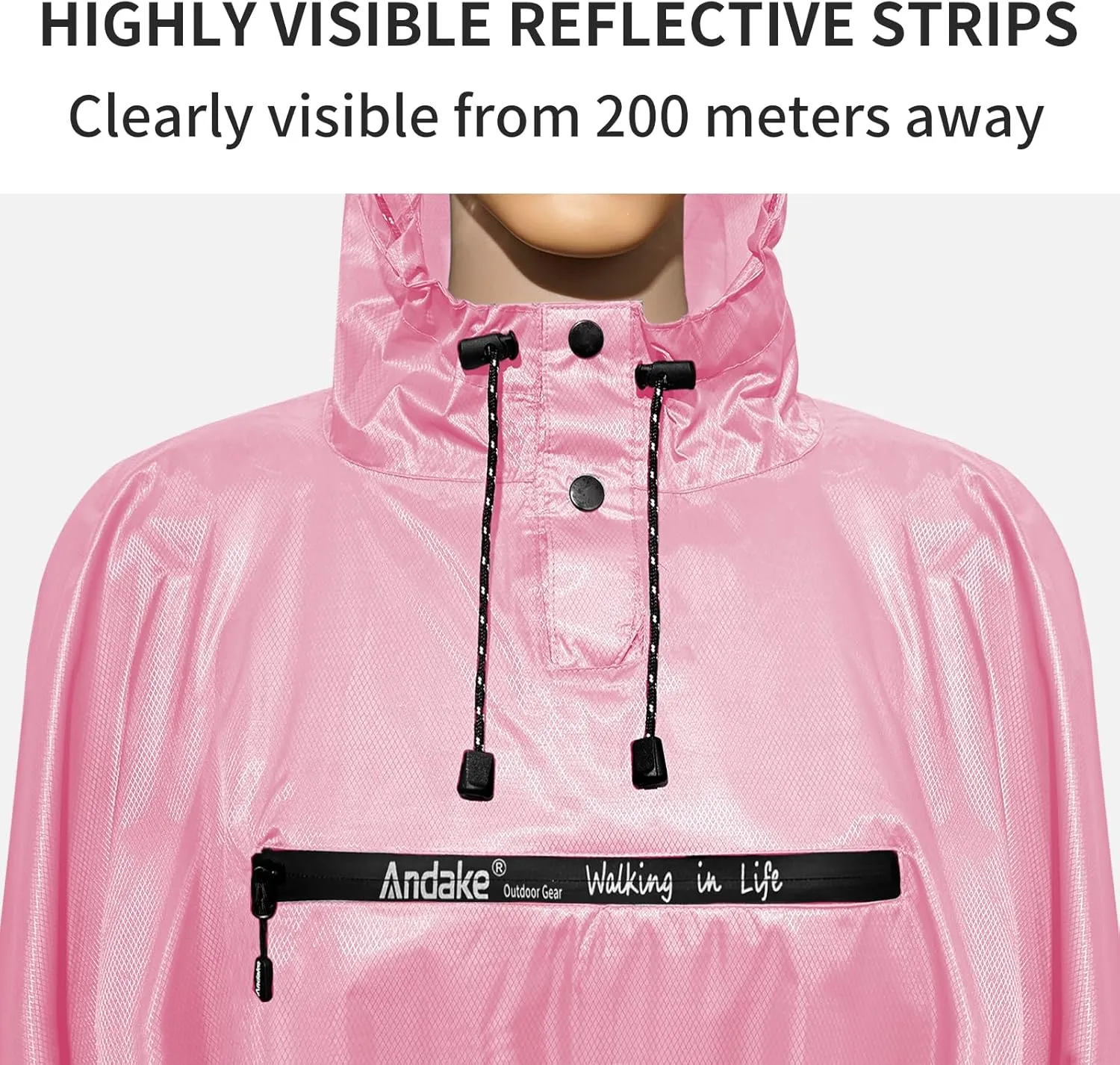 Andake Waterproof Rain Poncho for Adults Unisex,230T Ripstop Polyester,Raincoat Gear with Transparent Viewing Window Outdoors