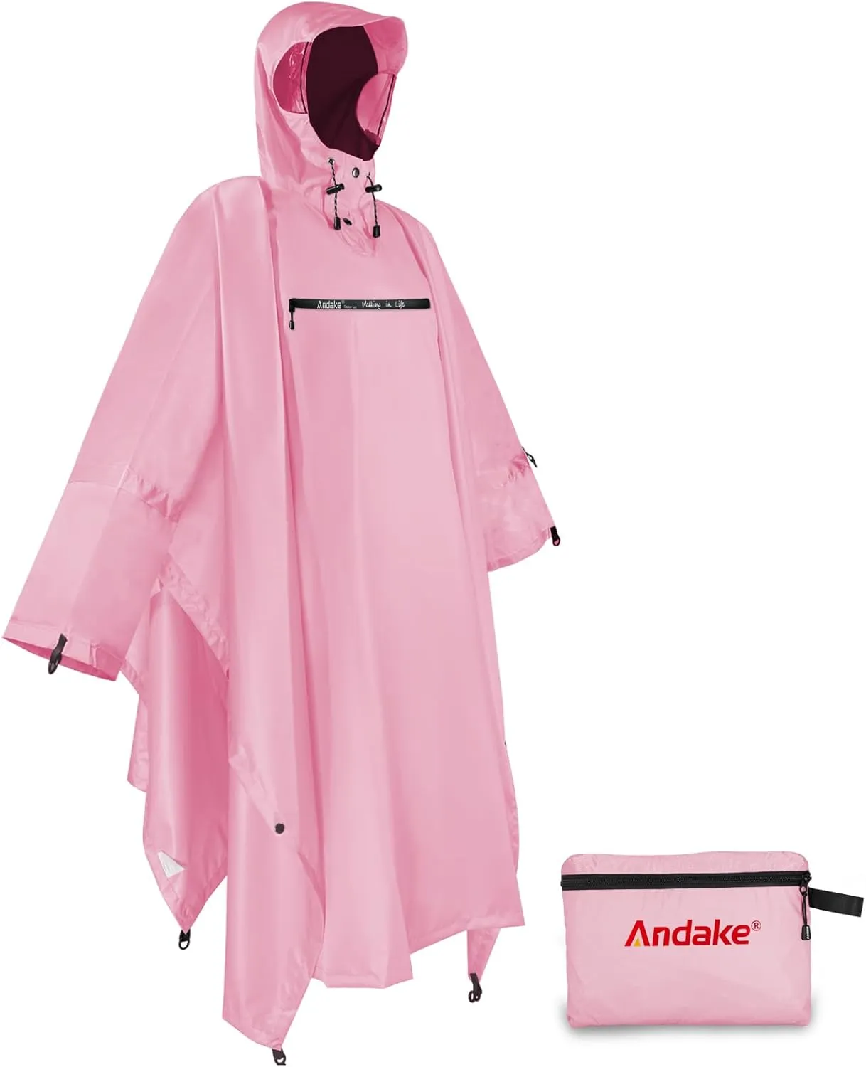 Andake Waterproof Rain Poncho for Adults Unisex,230T Ripstop Polyester,Raincoat Gear with Transparent Viewing Window Outdoors