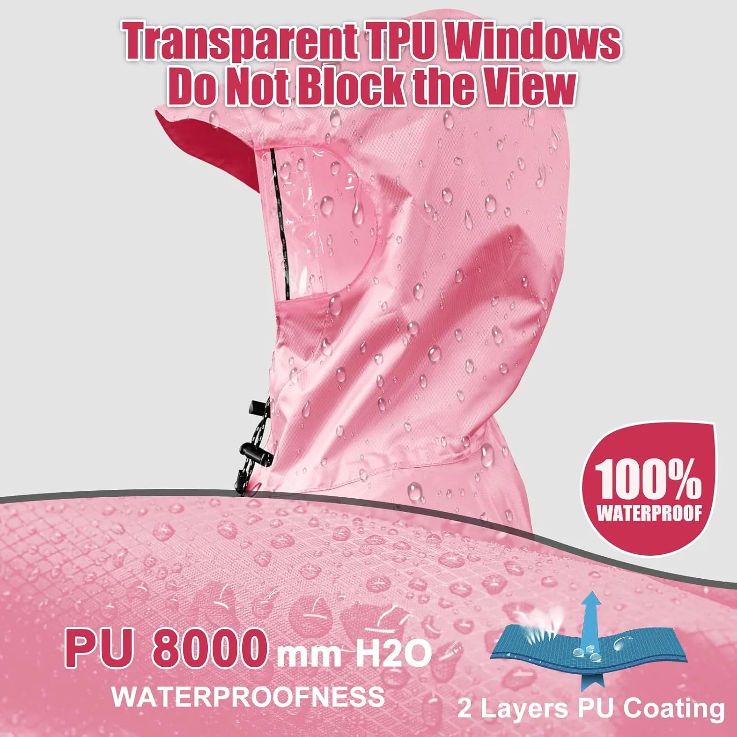 Andake Waterproof Rain Poncho for Adults Unisex,230T Ripstop Polyester,Raincoat Gear with Transparent Viewing Window Outdoors