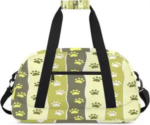 Animal Paw Print Gym Duffel Bag for Men Women Stripe Pattern Sports Tote Bag with Adjustable Shoulder Strap for Dance Gymnastics Traveling Outdoor Camping Overnight Stay