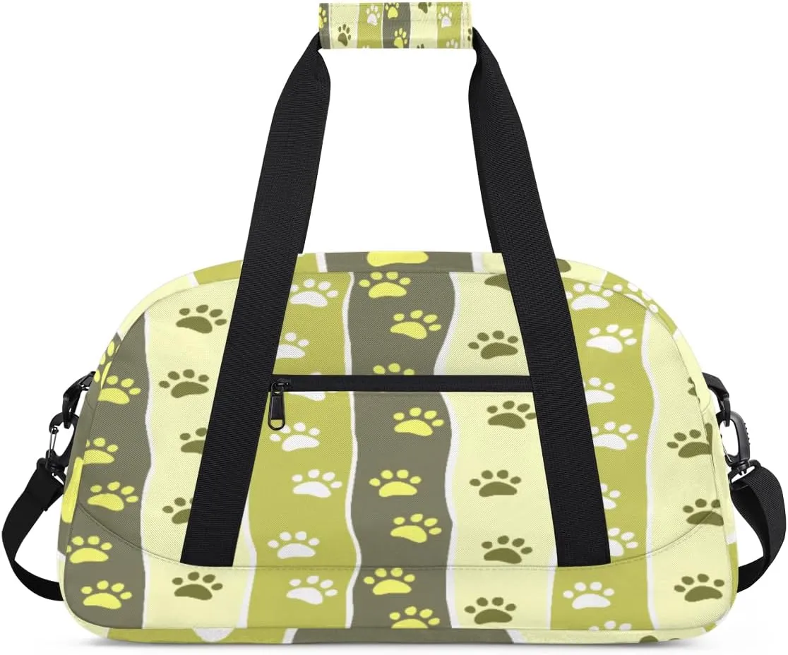 Animal Paw Print Gym Duffel Bag for Men Women Stripe Pattern Sports Tote Bag with Adjustable Shoulder Strap for Dance Gymnastics Traveling Outdoor Camping Overnight Stay