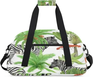 Animal Zebra Gym Duffel Bag for Men Women Palm Tree Sports Tote Bag with Adjustable Shoulder Strap for Dance Gymnastics Traveling Outdoor Camping Overnight Stay