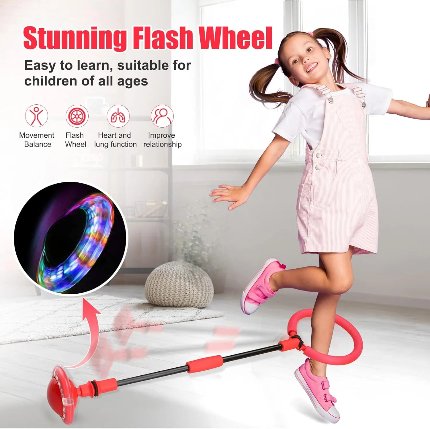 Ankle Skip Ball for Kids - Foldable Flash Wheel Skip Ball, Outside Game Toys for Kids & Adults, Gift for Boys & Girls Age 5 6 7 8 9 10 Years Old, Red