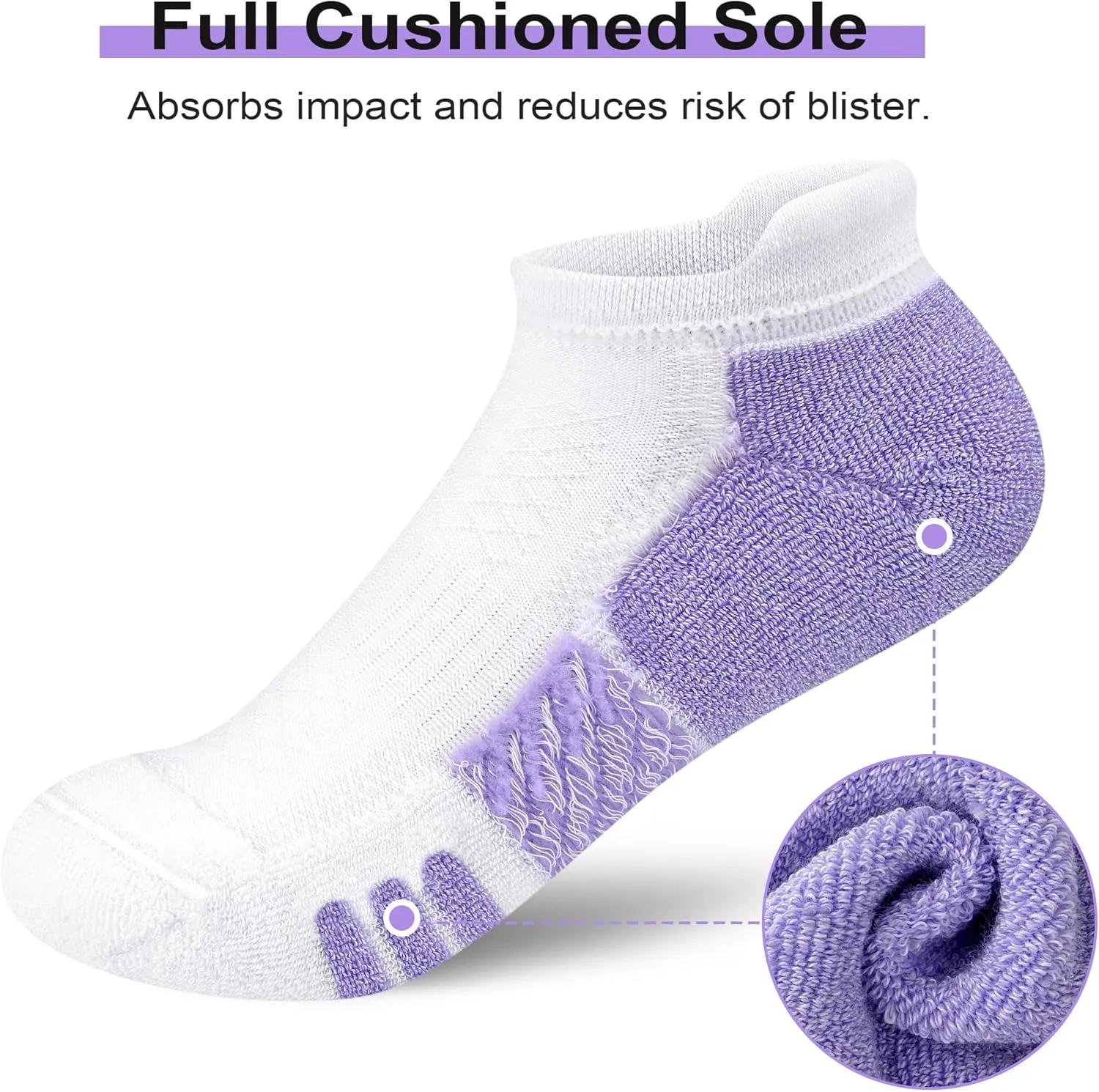 Ankle Socks Women Anti-blister Breathable Running Athletic Cushioned Socks 3/6 Pairs
