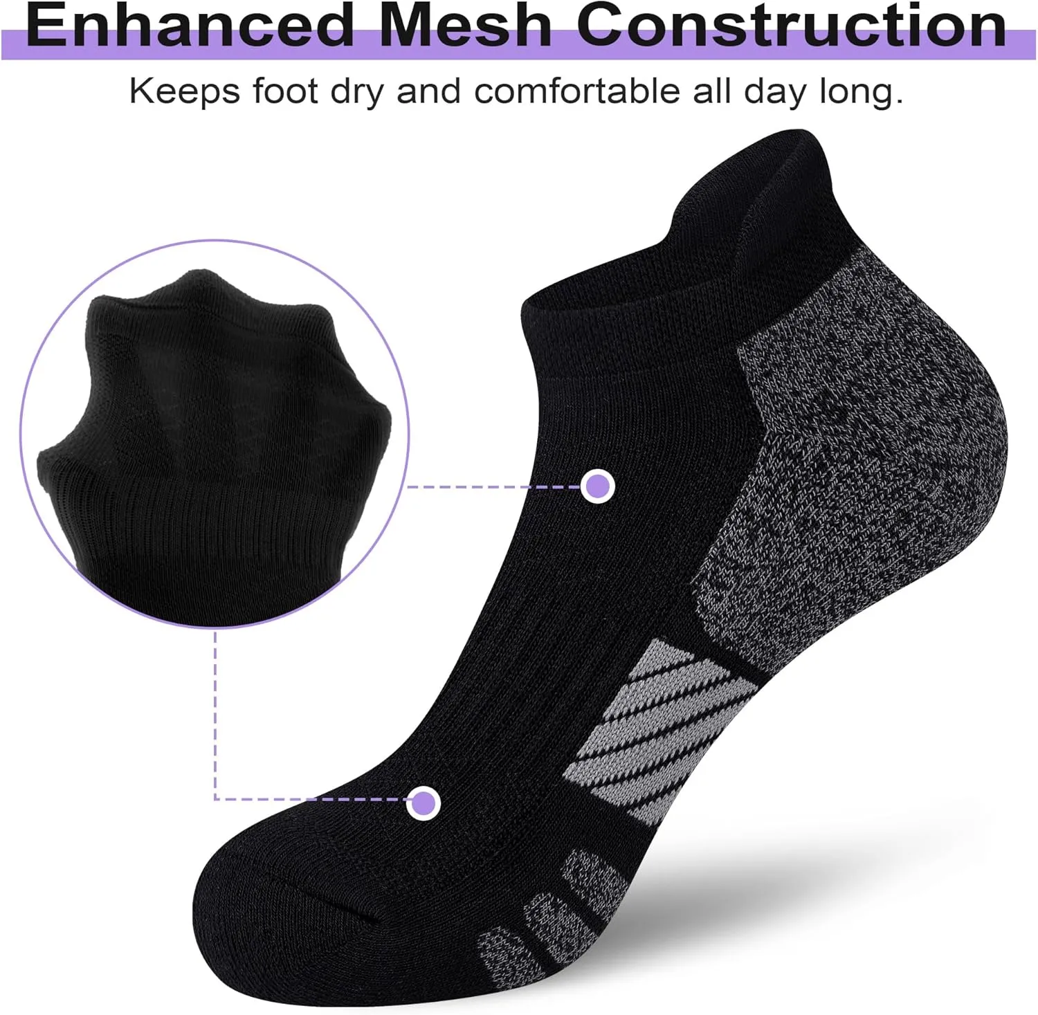 Ankle Socks Women Anti-blister Breathable Running Athletic Cushioned Socks 3/6 Pairs