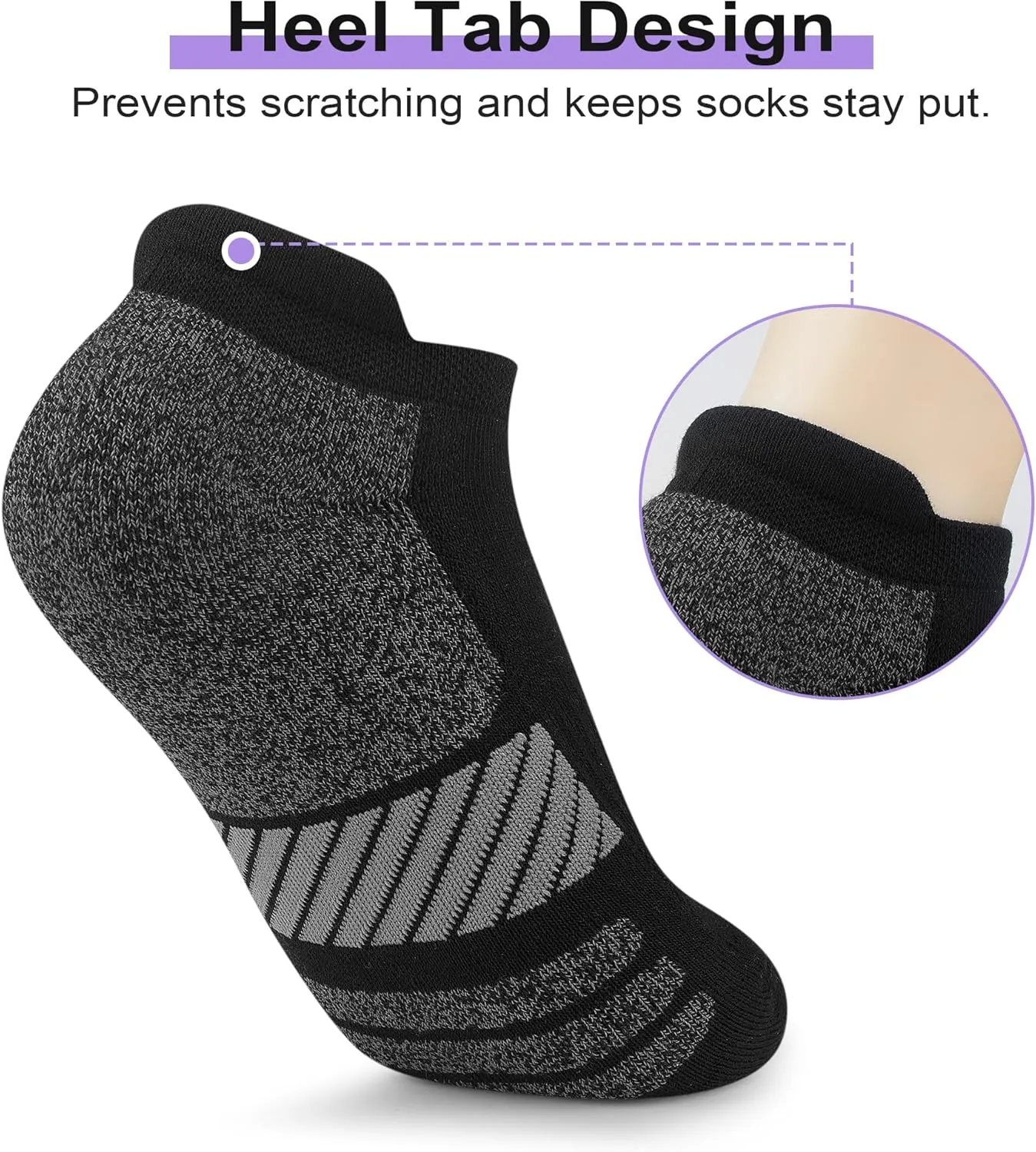 Ankle Socks Women Anti-blister Breathable Running Athletic Cushioned Socks 3/6 Pairs