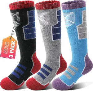 Anlisim Kids Merino Wool Ski Socks 3 Pairs Girls Boys Thermal Winter Warm Thick Breathable Socks for Skiing Snowboarding