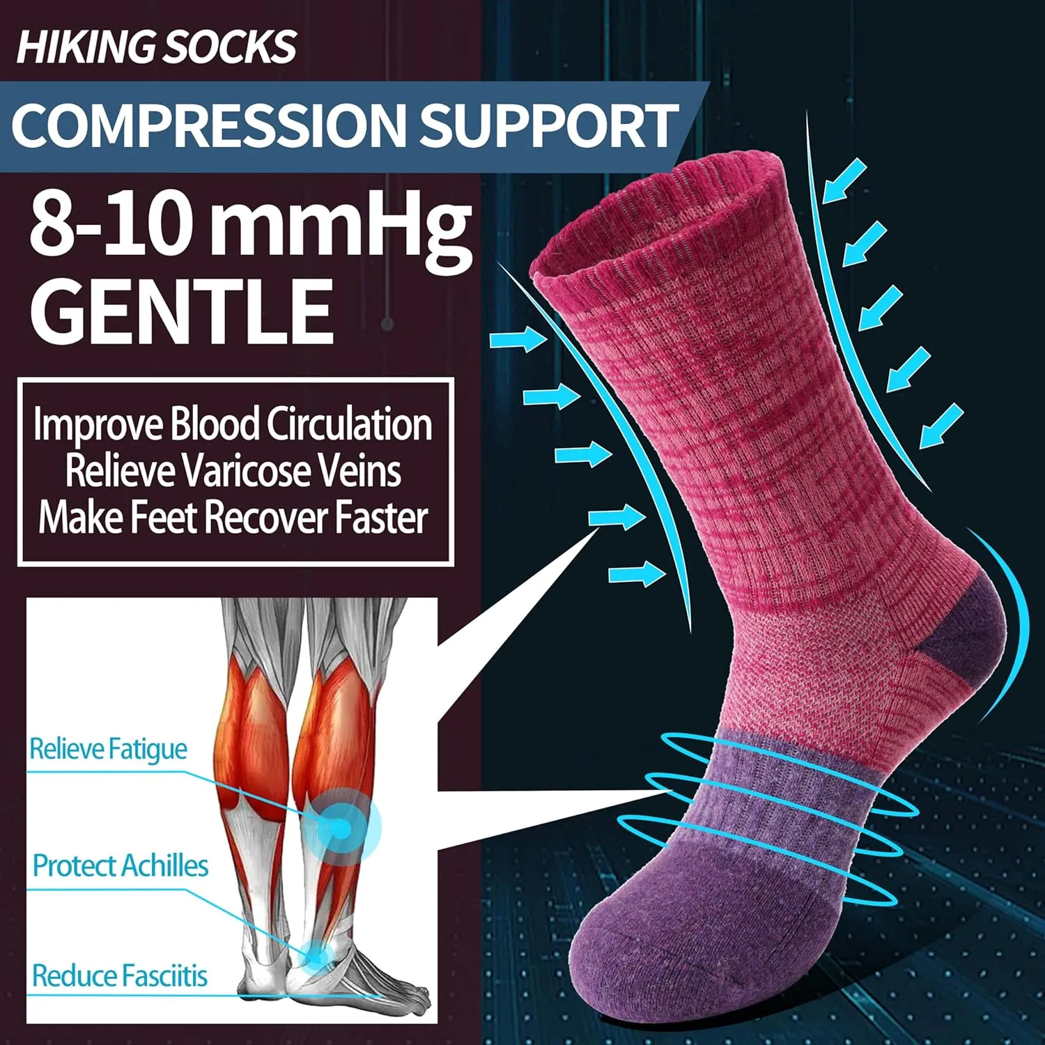 Anlisim Merino Wool Hiking Socks for Women Thermal Winter Warm Boot Work Cushion Socks 5 Pairs
