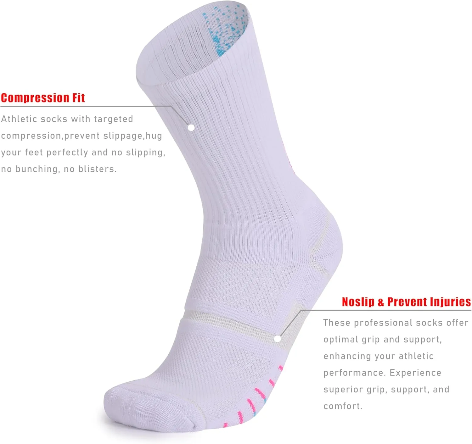 AnsrJ Basketball socks for Men or Women,Elite Athletic Cushion Crew Socks with Arch Compression 3-Pack