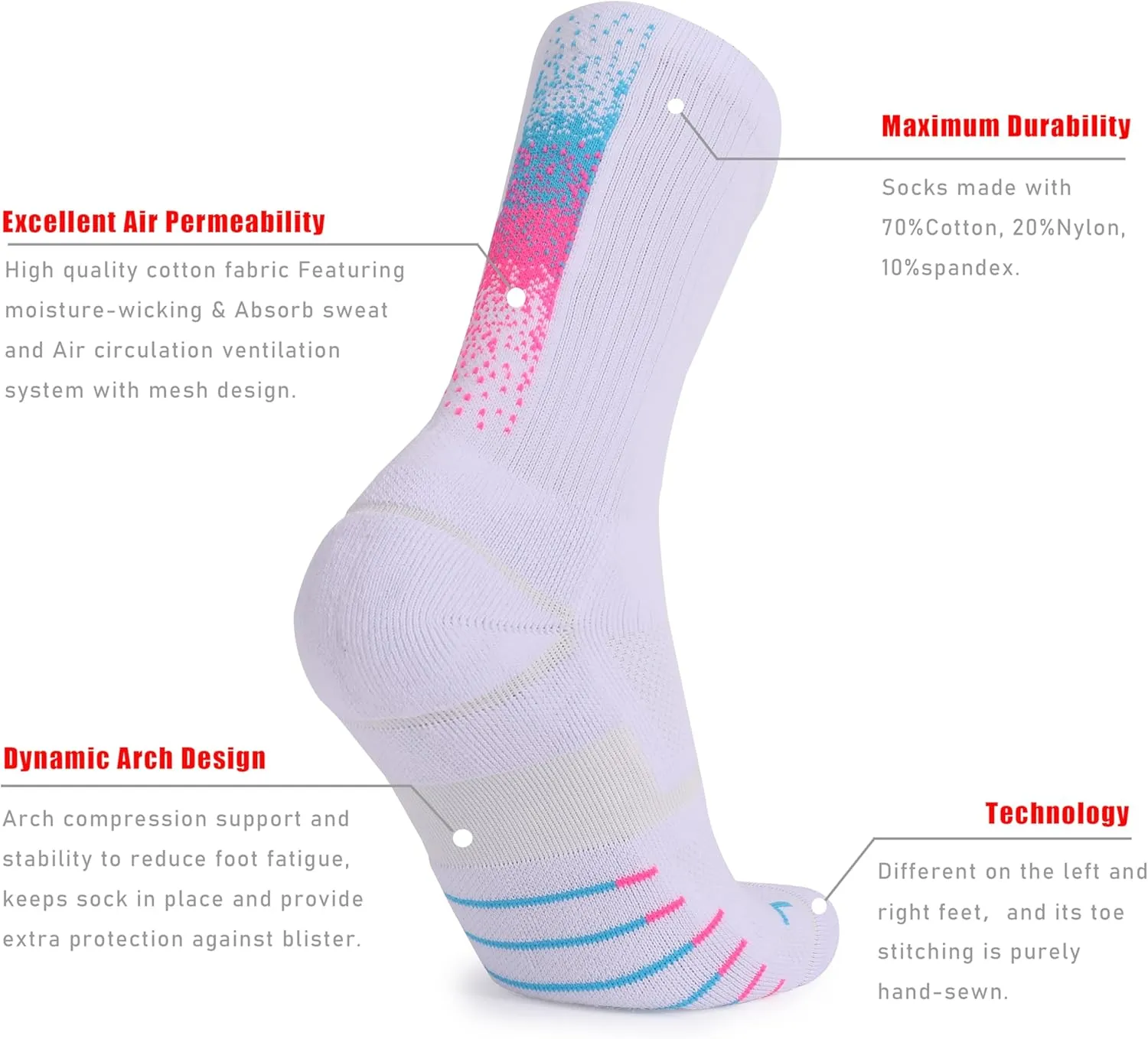 AnsrJ Basketball socks for Men or Women,Elite Athletic Cushion Crew Socks with Arch Compression 3-Pack