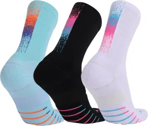 AnsrJ Basketball socks for Men or Women,Elite Athletic Cushion Crew Socks with Arch Compression 3-Pack