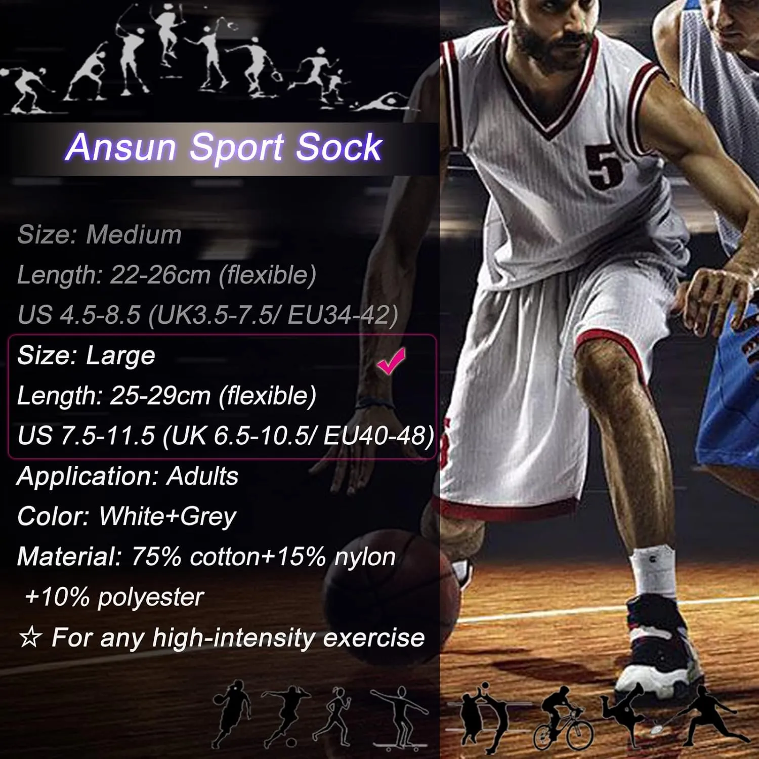 Anti-slip Football Socks for Men Women, Breathable, Cushioned, Cotton Grip Sports Sock for Soccer Yoga Basketball…