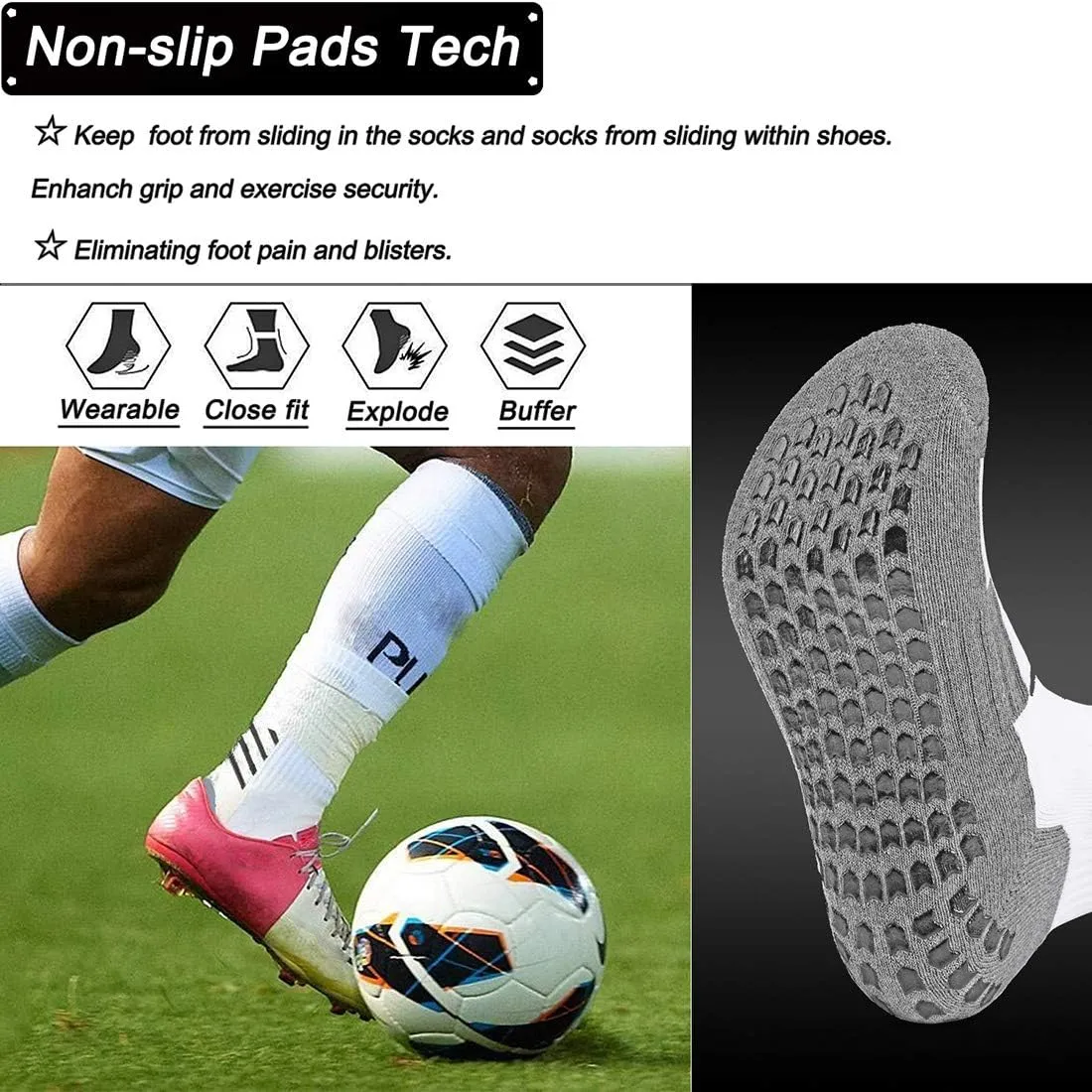 Anti-slip Football Socks for Men Women, Breathable, Cushioned, Cotton Grip Sports Sock for Soccer Yoga Basketball…