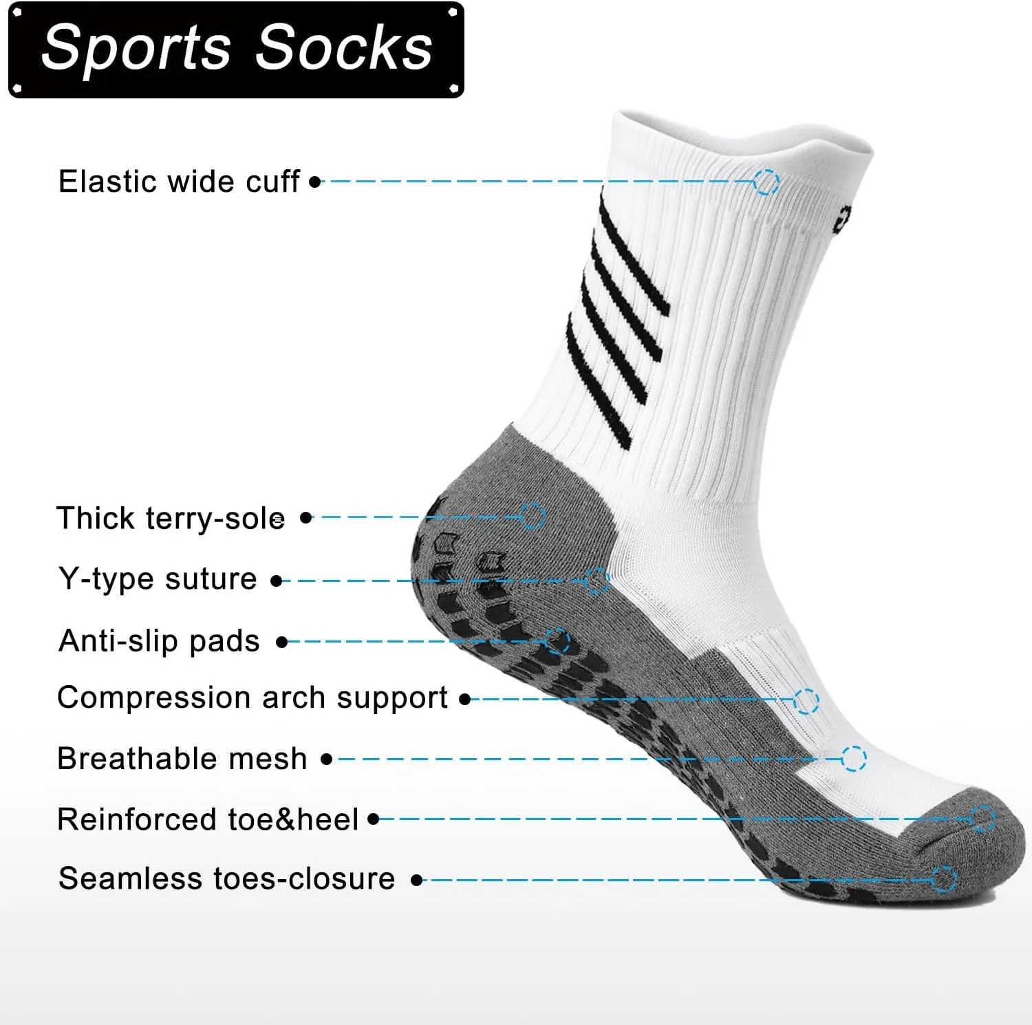 Anti-slip Football Socks for Men Women, Breathable, Cushioned, Cotton Grip Sports Sock for Soccer Yoga Basketball…