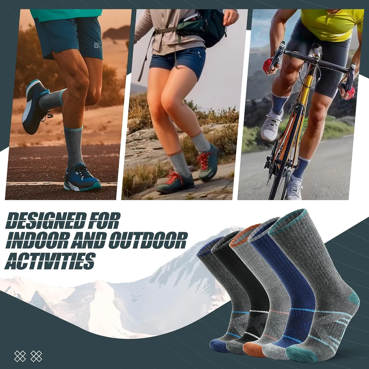 ANTSANG 5 Pairs Merino Wool Hiking Socks for Men & Women Thermal Winter Warm Moisture Wicking Cushion Boot Socks