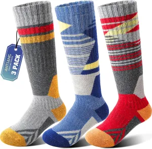 ANTSANG Kids Merino Wool Ski Socks 3 Pairs Boys Girls Thermal Warm Thick Winter Cushioning Socks for Snowboarding Skiing