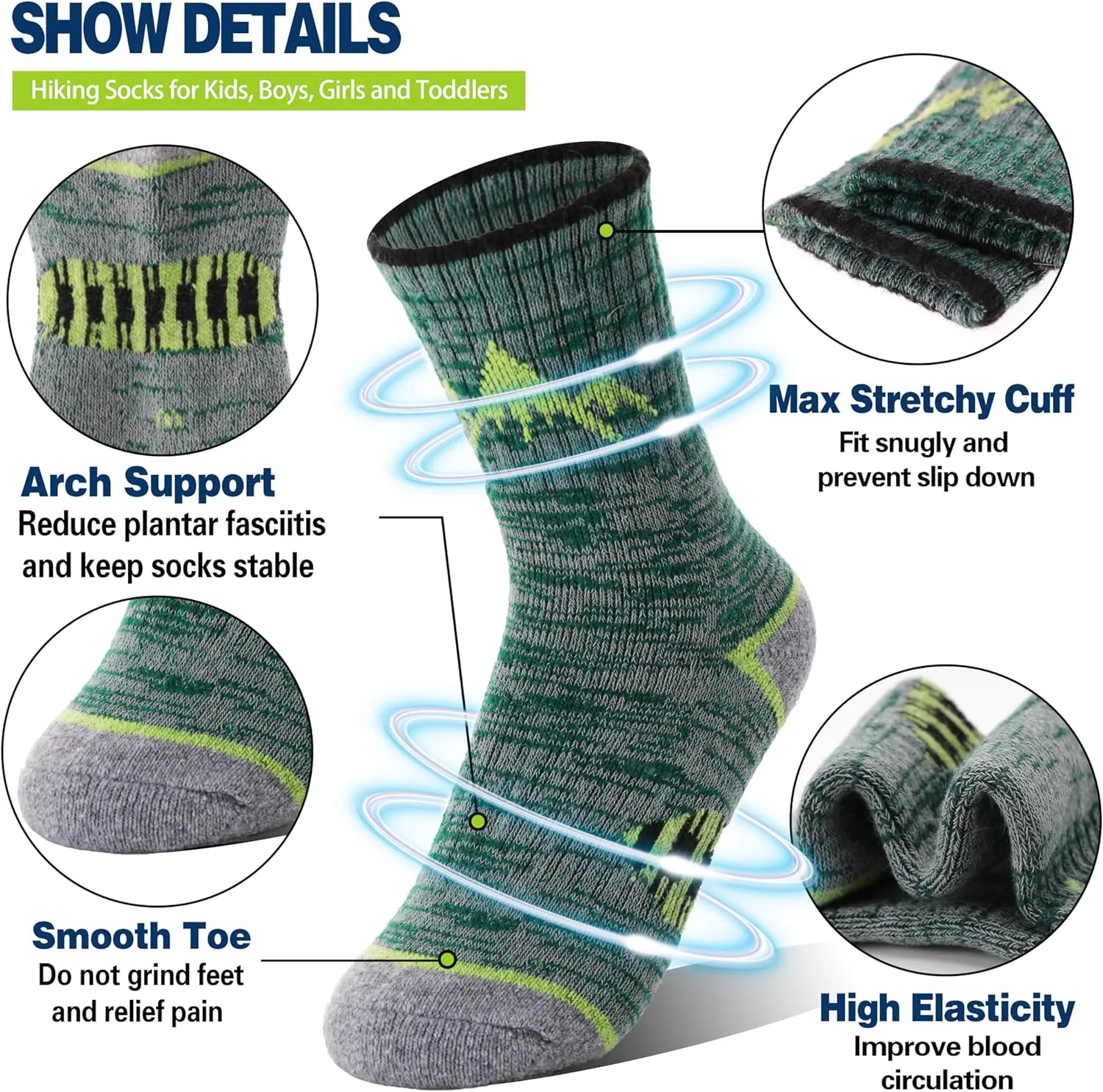 ANTSANG Kids Toddlers Boys Girls Merino Wool Hiking Athletic Thermal Warm Winter Socks