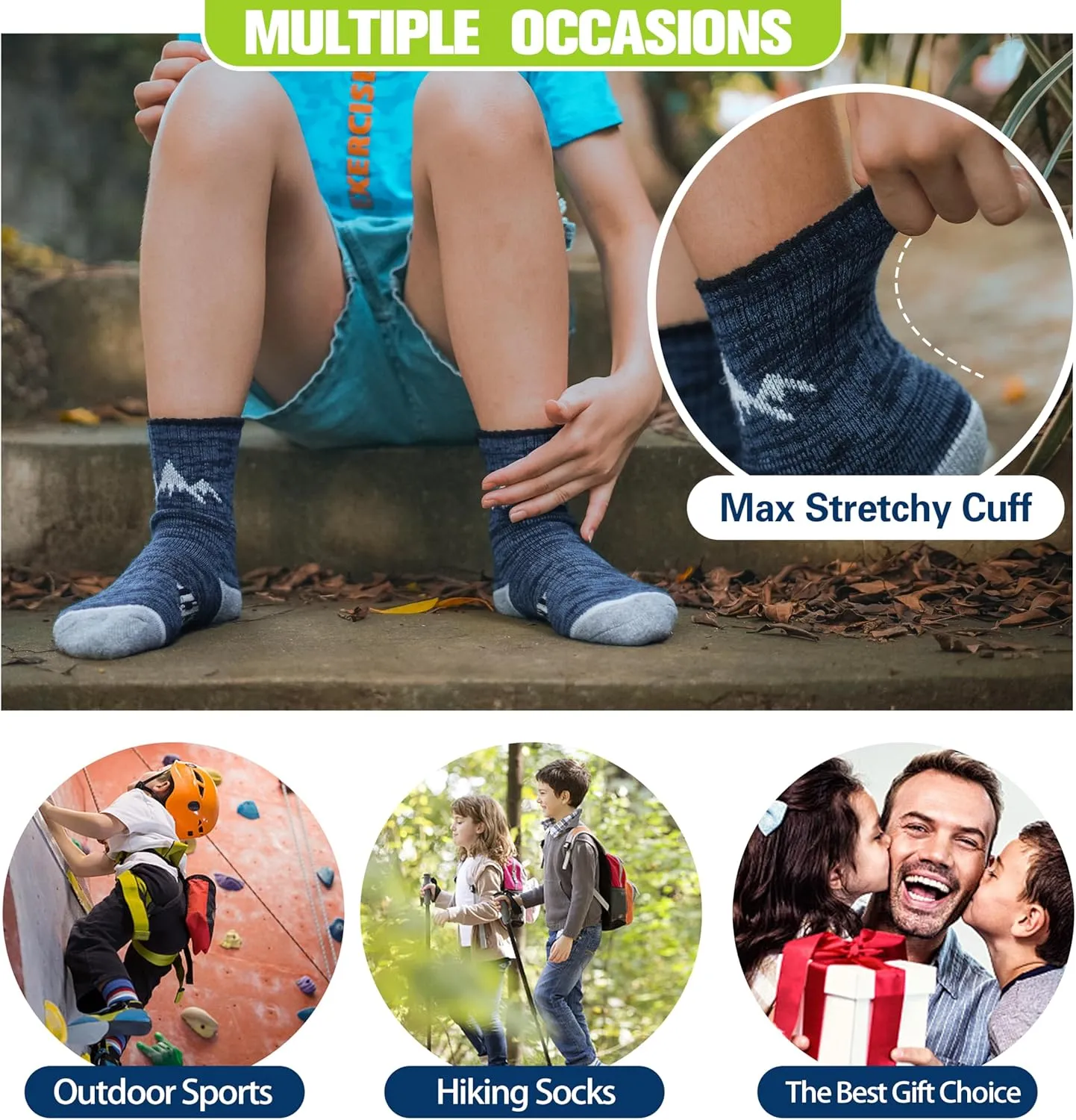 ANTSANG Kids Toddlers Boys Girls Merino Wool Hiking Athletic Thermal Warm Winter Socks