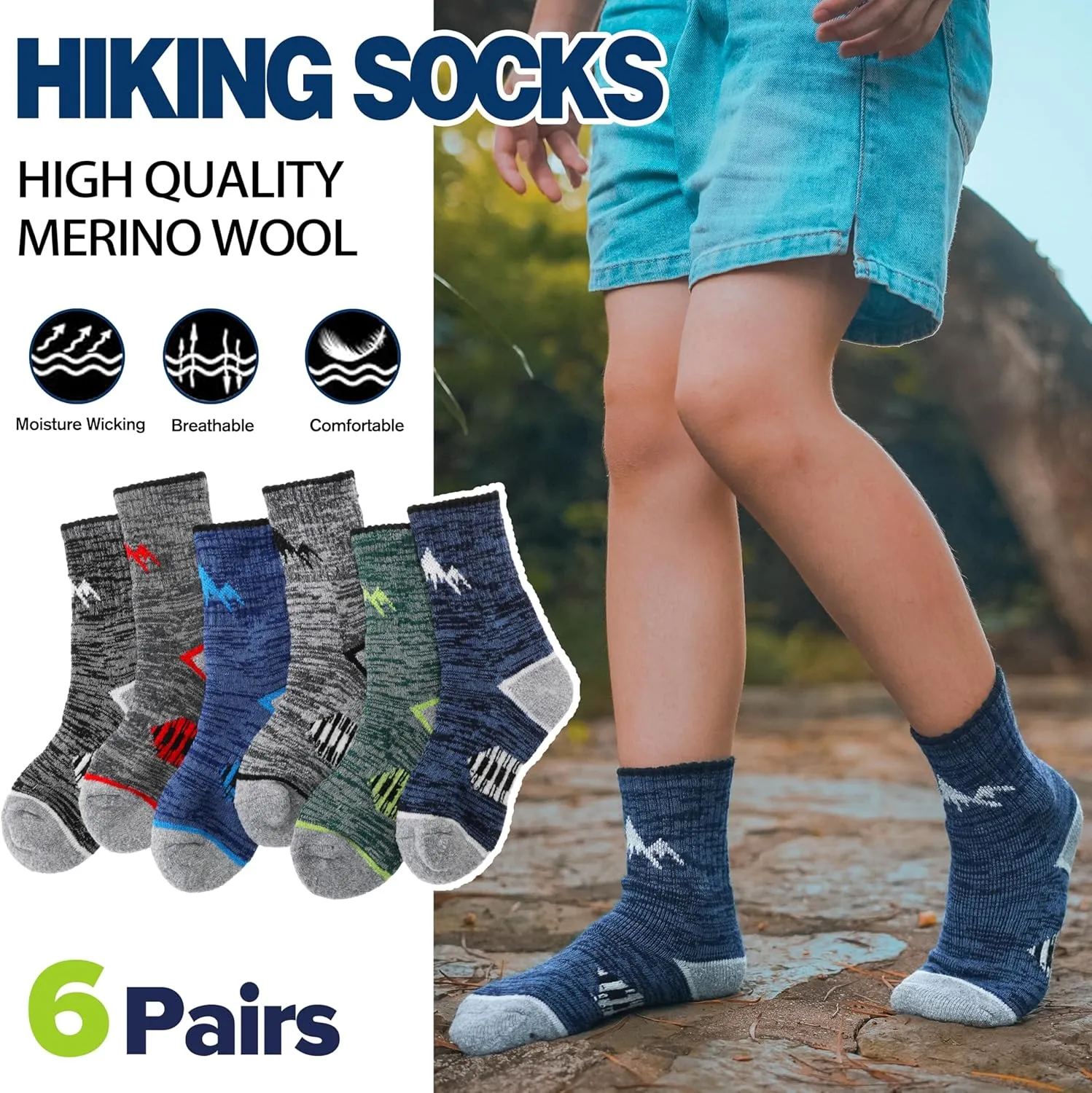 ANTSANG Kids Toddlers Boys Girls Merino Wool Hiking Athletic Thermal Warm Winter Socks