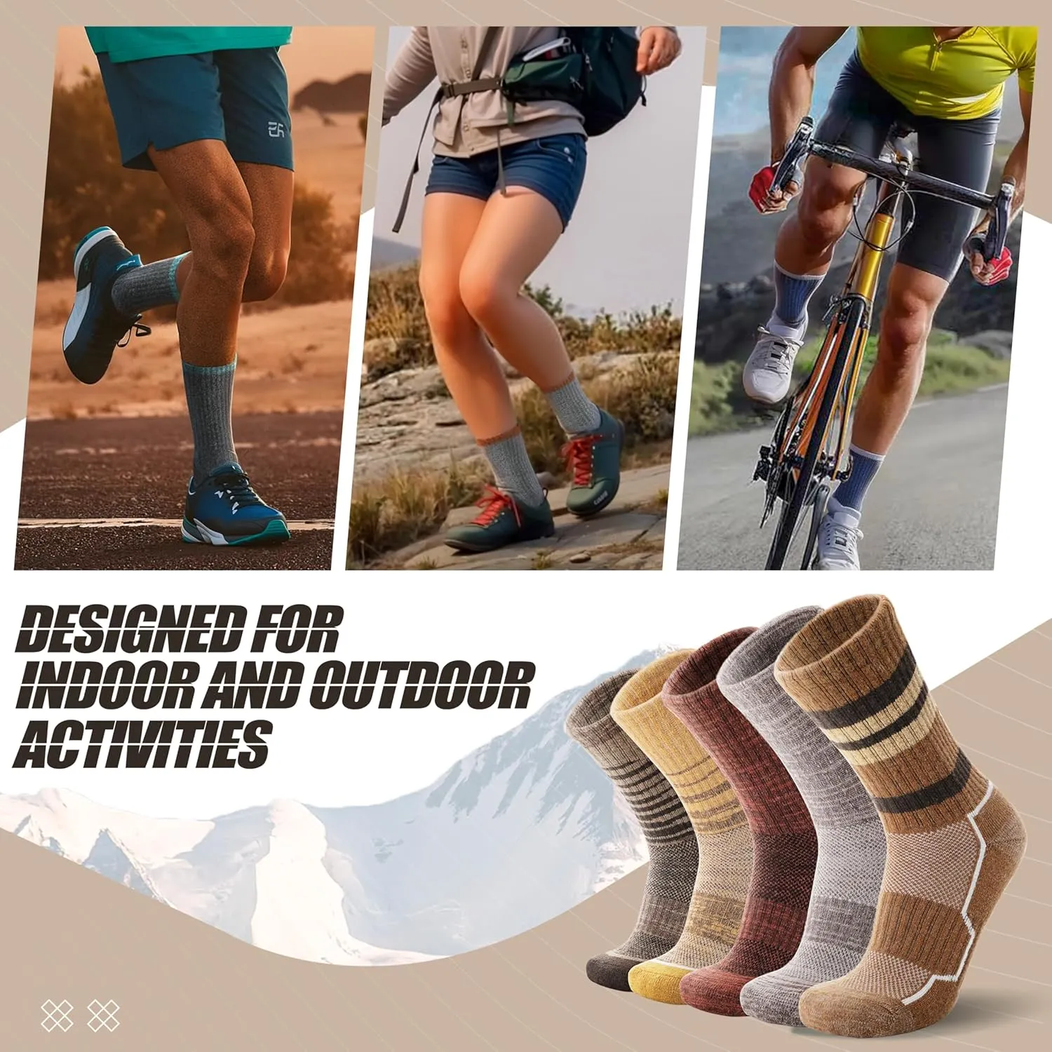 ANTSANG Merino Wool Hiking Socks for Men & Women 5 Pairs Thermal Warm Winter Thick Cushion Moisture Wicking Crew Boot Socks