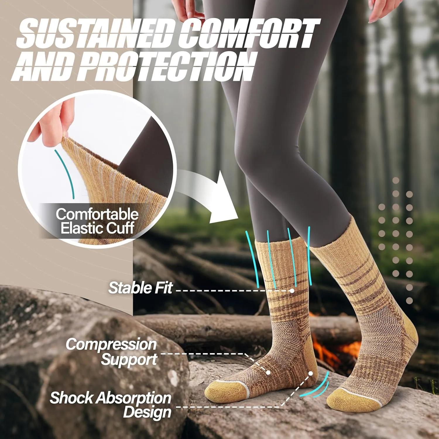 ANTSANG Merino Wool Hiking Socks for Men & Women 5 Pairs Thermal Warm Winter Thick Cushion Moisture Wicking Crew Boot Socks