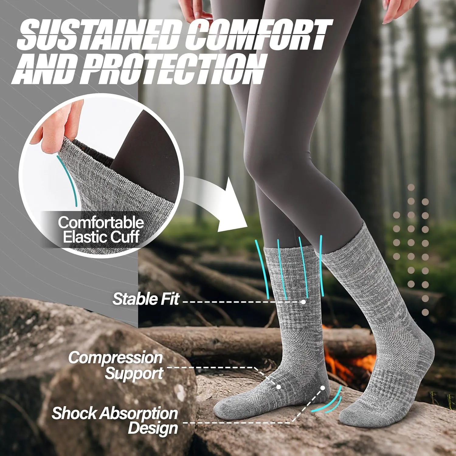 ANTSANG Merino Wool Hiking Socks for Men & Women 5 Pairs Thermal Warm Winter Thick Cushion Moisture Wicking Crew Boot Socks