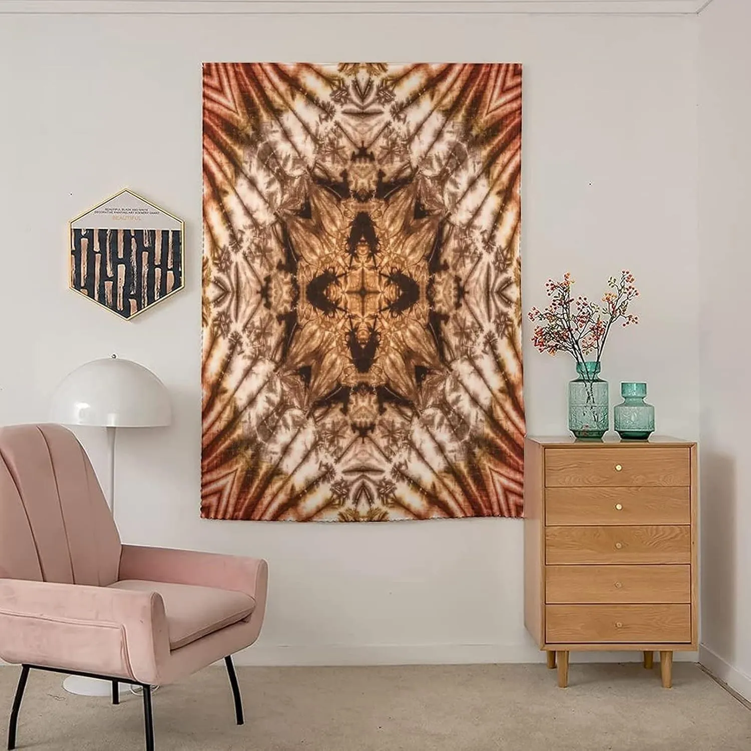 Anywhere Portable Blackout Curtain, Tie Dye Door Window Curtains, Sacred Object Form Generated with Tie Dye Ink Print Bedroom Blackout Curtains,59W x72L Inches, for Bathroom Living Room Bedroom